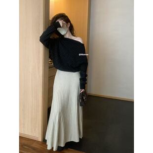 2261 METWO 新年三色荡领一字肩氛围感针织衫 孤品清仓