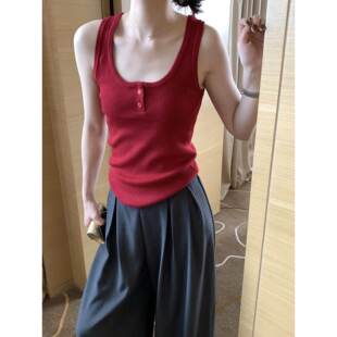 8712大U钮扣内搭针织背心基础打底吊带 METWO 孤品清仓