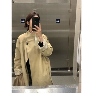 高品质拼接袖 hers韩标 一勺甜 翻领风衣92308 孤品清仓