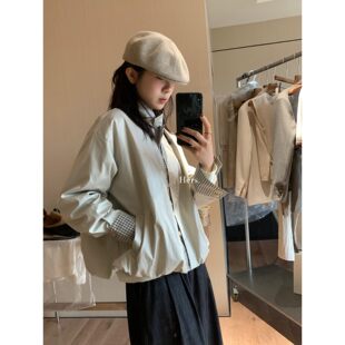 hers复古调性立领夹克格子拼接外套92147 一勺甜 孤品清仓