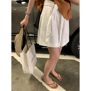 休闲阔腿裤 高腰五分裤 METWO白色绑带麻料短裤 08253 孤品清仓