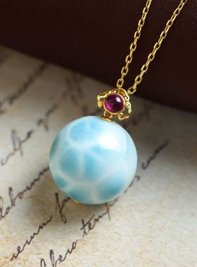 天然海纹石18K金镶嵌大单珠吊坠轻奢复古女项链锁骨链