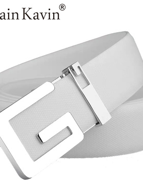 官方品牌皮带男女士g扣青年平滑扣夏天休闲白色情侣G腰带礼盒包装