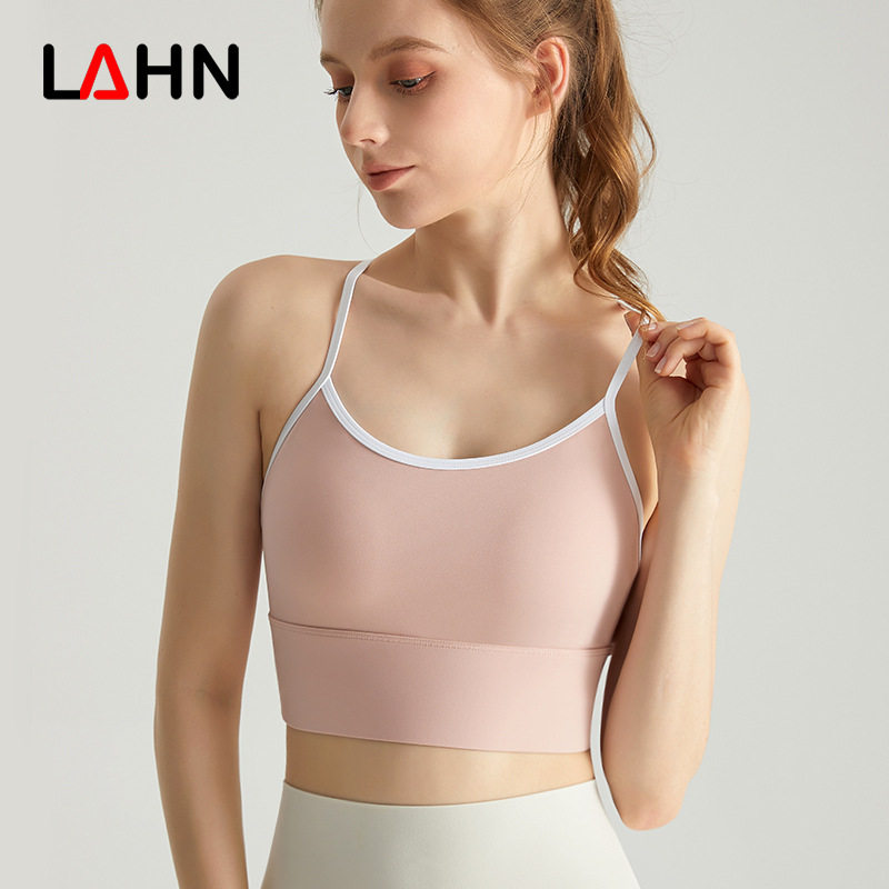 撞色运动吊带健身背心女带胸垫外穿一体杯防震交叉美背瑜伽内衣夏