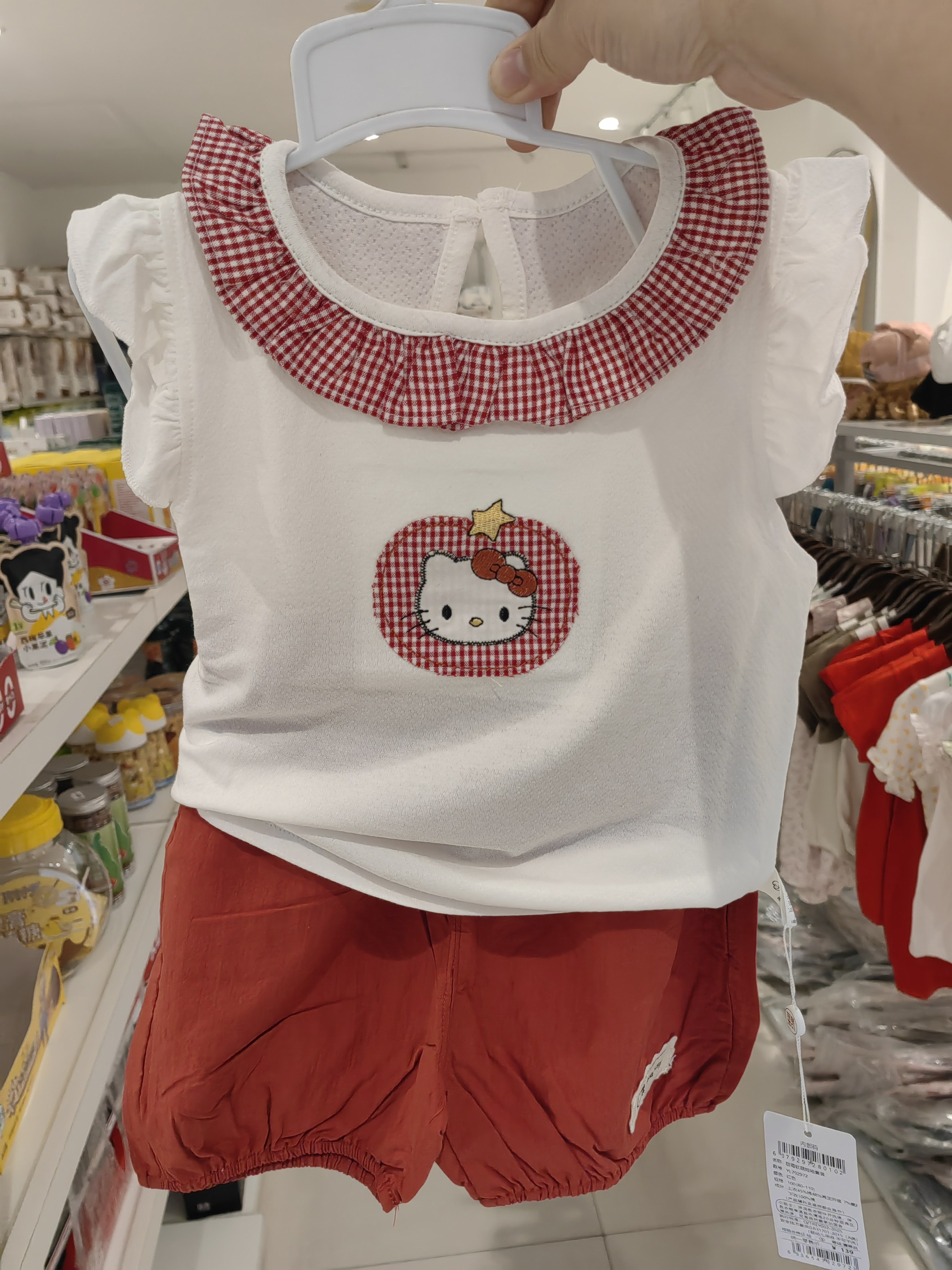 摇篮宝贝专柜正品夏季女童套装红色喵咪可爱套装