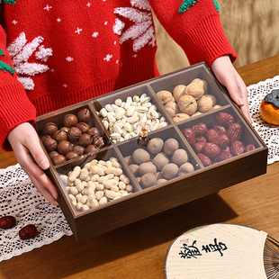 新中式零食坚果收纳盒家用客厅分格干果盒新年接客瓜子糖果点心盘