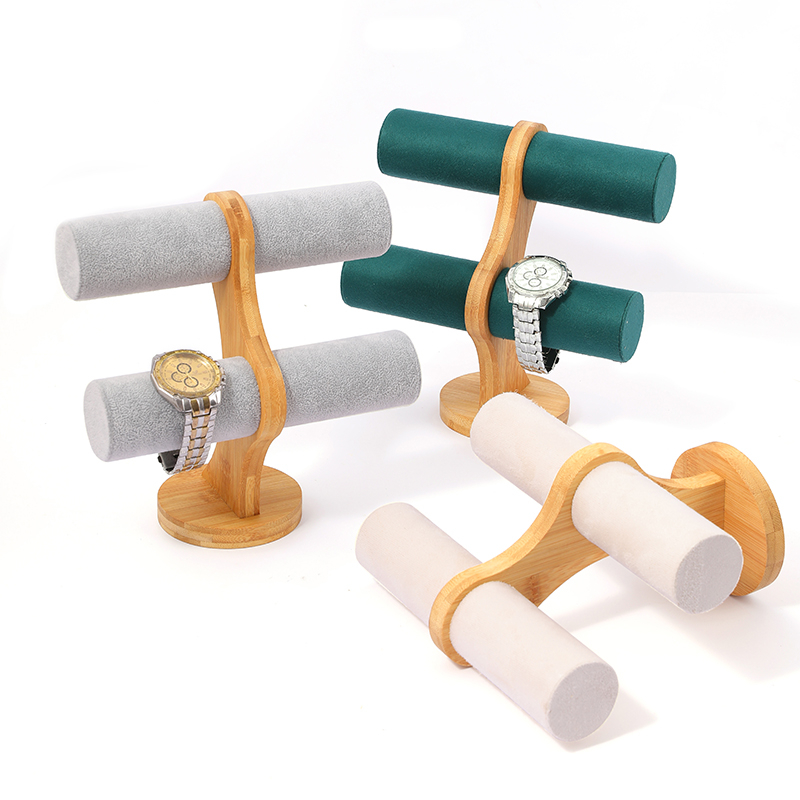 雅我竹木弧形双层手镯展示架