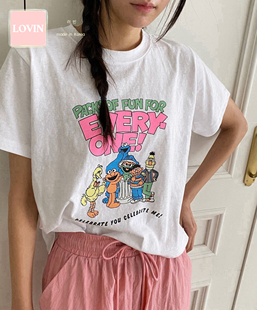 百搭图案简约T恤上衣短袖 简约均码 韩国直邮LOVIN2025新款