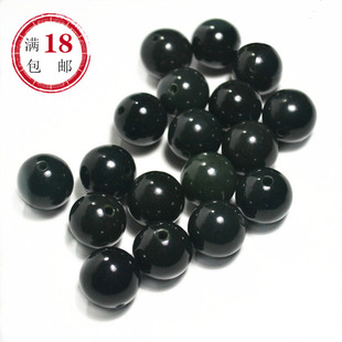 天然和田玉青玉碧玉散珠 青白玉墨玉黑青玉圆珠 DIY饰品8-20mm