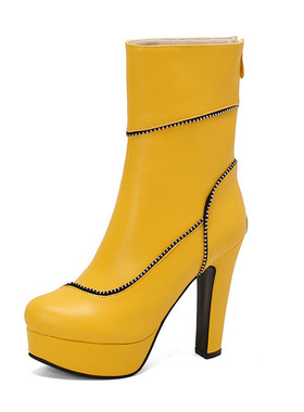 黄色超高跟中筒靴大码44 45 46 47 48 49 50码防水台粗跟马丁靴