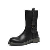 朋克马丁靴金属铆钉平底短靴子拉链单靴舒适低跟中筒靴大码