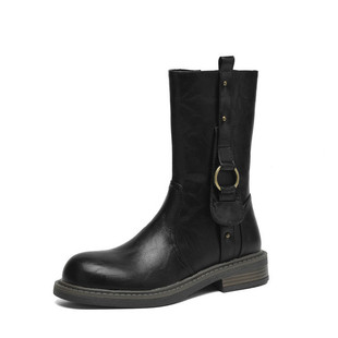 朋克马丁靴金属铆钉平底短靴子拉链单靴舒适低跟中筒靴大码40-43