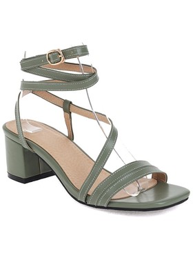 欧美风中高帮凉鞋大码45 46 47 48 49 50 51码粗中跟罗马鞋军绿色