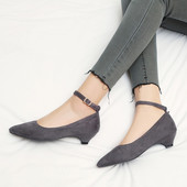 大码 休闲百搭小圆头低跟单鞋 马蹄跟中跟鞋 48大码