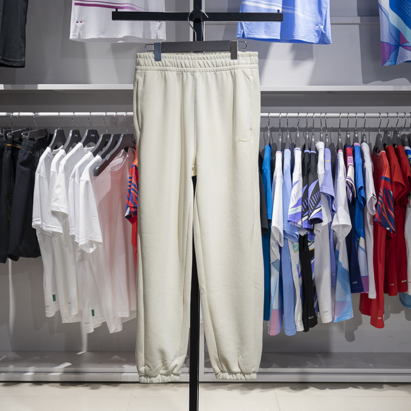 李宁束脚卫裤女子2024秋新款健身系列宽松舒适针织运动裤AKLU134