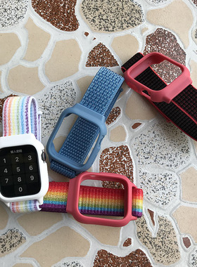 适用苹果手表789代6SE全包保护壳iWatch5尼龙回环运动表带Watch34