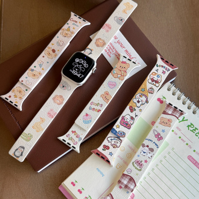 适用苹果手表11se3ultra可爱卡通硅胶表带AppleWatch8910磁吸款女
