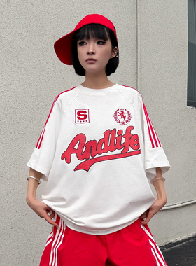 ANDLIFE品牌26SS基础LOGO三条杠纯棉情侣同款短袖t恤夏季潮牌