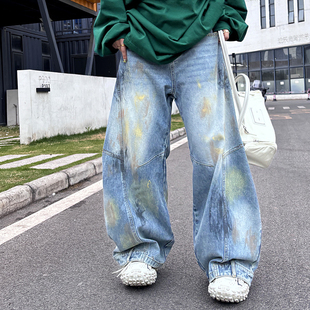 ANDLIFE2025新品 腰设计弯刀牛仔裤 潮牌男女同款 刷漆做脏反裤