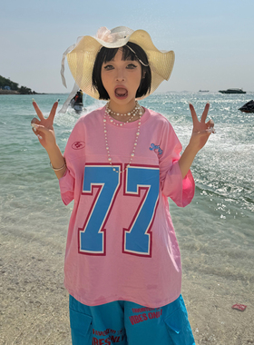 ANDLIFE品牌26SS夏季多巴胺穿搭77印花潮牌情侣重磅短袖t恤美式