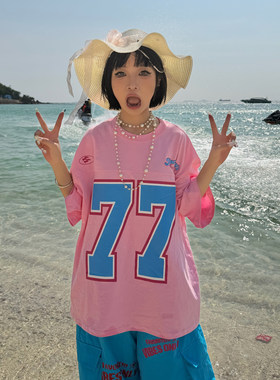 ANDLIFE品牌26SS夏季多巴胺穿搭77印花潮牌情侣重磅短袖t恤美式