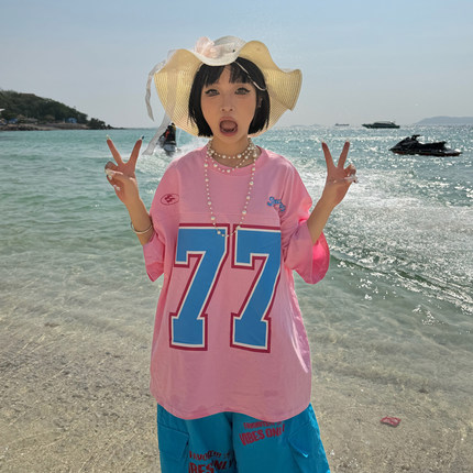 ANDLIFE品牌26SS夏季多巴胺穿搭77印花潮牌情侣重磅短袖t恤美式