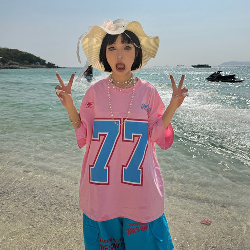 ANDLIFE品牌26SS夏季多巴胺穿搭77印花潮牌情侣重磅短袖t恤美式