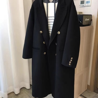 2025秋冬新款韩系双排扣高端粉色