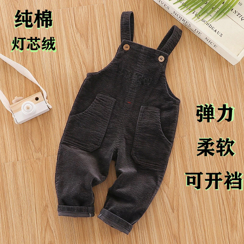 2026年春秋新款女宝宝灯芯绒背带裤婴幼儿小童可爱男童裤子韩版潮