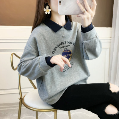 假两件卫衣少女秋装2025新款初中高中学生休闲打底衫polo领上衣服