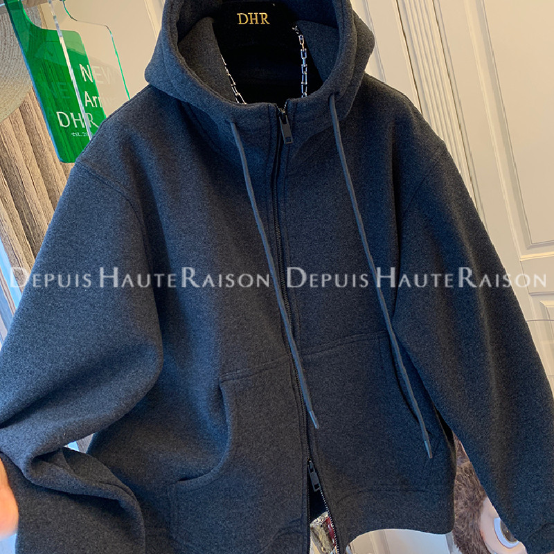 胖MM大码240斤加绒加厚连帽开衫外套女秋冬宽松大版保暖深灰卫衣