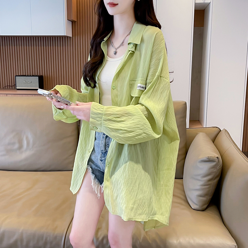 休闲轻薄百搭中长款polo领衬衫防晒衣2025夏季新款防紫外线外套女