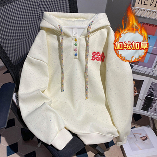 韩系巨好看的彩点刺绣字母卫衣女甜美宽松2025正流行百搭连帽外套