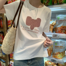 高级感水柔棉刺绣正肩短袖t恤女夏季新款韩系休闲宽松白色上衣服