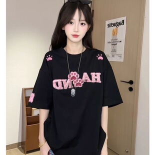 设计感小众刺绣重磅纯棉短袖t恤女2026新款夏季高中初中生上衣服