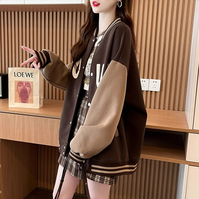 棒球服开衫外套卫衣女秋冬薄款宽松中长款特加肥加大码胖mm200斤