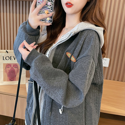 巨好看加绒加厚外套女春秋冬大码胖mm遮肚显瘦200斤重工连帽上衣