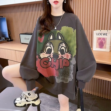 大码女装2025新款爆款秋冬季加绒加厚卫衣女中长款下摆拉链上衣服