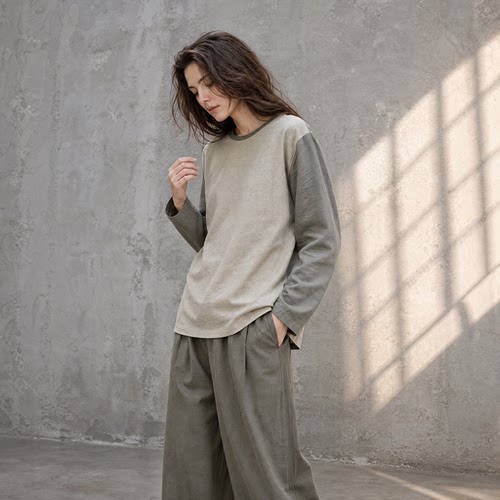 TALL STUDIO高个子穿搭色纺匹马棉面料松软松弛长袖休闲针织衫女