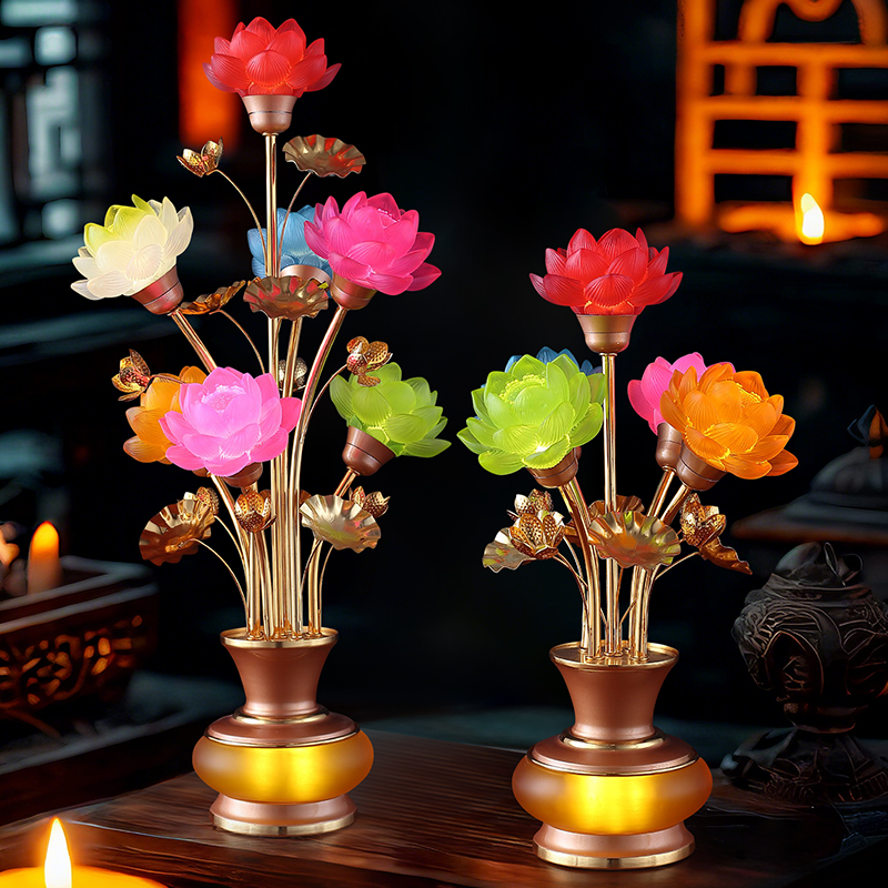 LED七彩琉璃佛供灯落地莲花灯