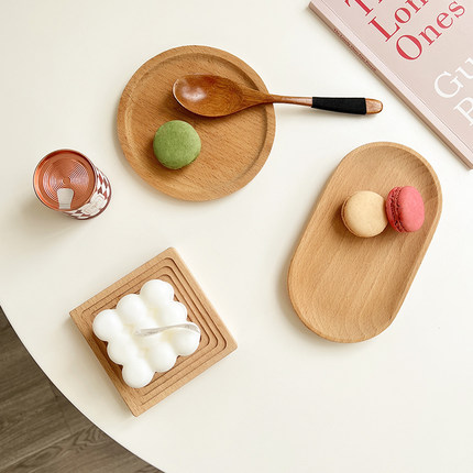 日式榉木托盘蛋糕甜品盘子美食拍照道具桌面木质椭圆餐具收纳平盘