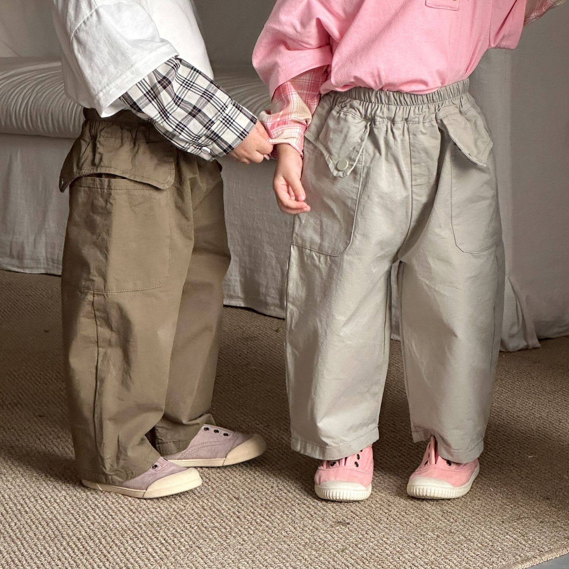 儿童棉休闲裤子男童春装女童弯刀裤2026新款春秋季宝宝宽松长裤