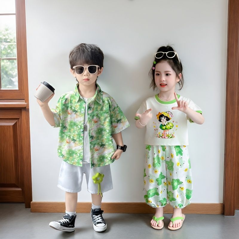 网红夏季洋气姐弟童装套装兄妹装