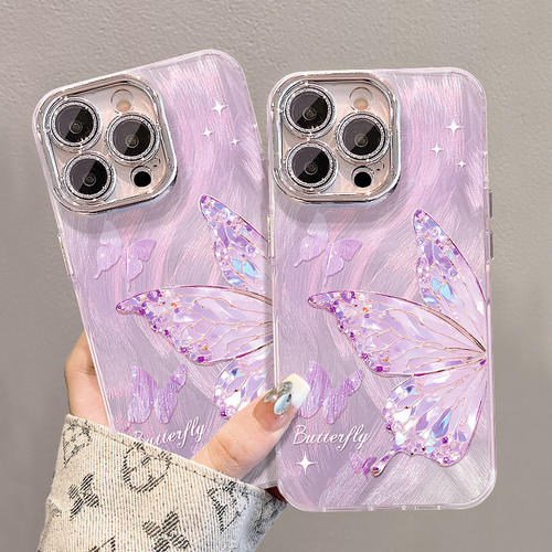 紫色蝴蝶精孔手机壳适用苹果17Air16promax小米15情侣iphone14华为mate80pura90荣耀vivo红米k90oppoiQ一加