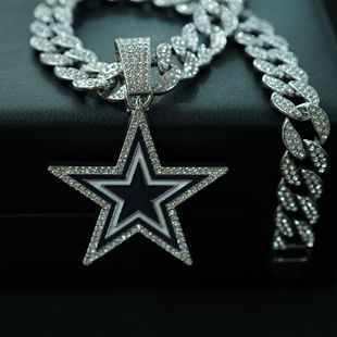 Cowboys橄榄球队徽章项链 欧美热销蓝色滴油五角星合金吊坠Dallas