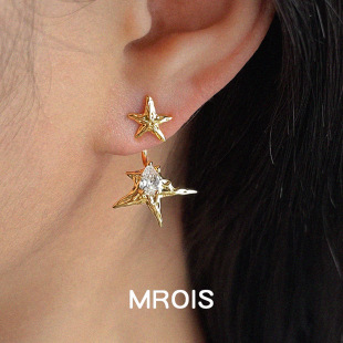 A42一款 两戴·原创厚镀真金五角星锆石耳钉肌理感小众轻奢耳饰女