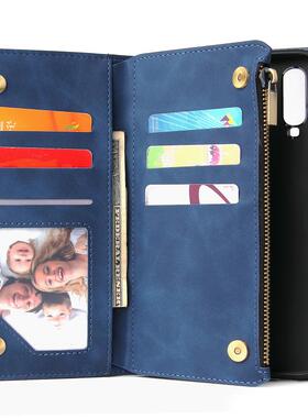 适用于三星A55手机壳A50翻盖A35皮套A53拉链零钱包A52防摔A70挂绳A54新款A14欧美A34磨砂软皮革A12/A13/A36