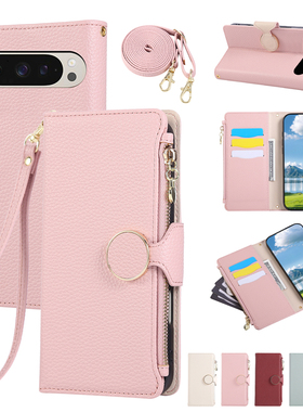 适用googlepixel9手机壳谷歌pixel8a插卡拉链皮套google pixel9proXL case可放卡7A防摔保护套6pro腕带长挂绳