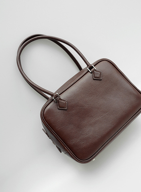 蜡线小众Plume小方包深棕色马鞍皮头层牛皮休闲手提单肩腋下包女