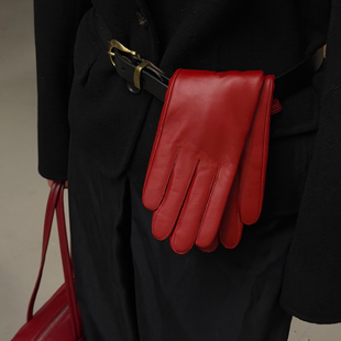 mankkio满朵间Ins博主feminique真皮绵羊皮分指手套小众高级COS